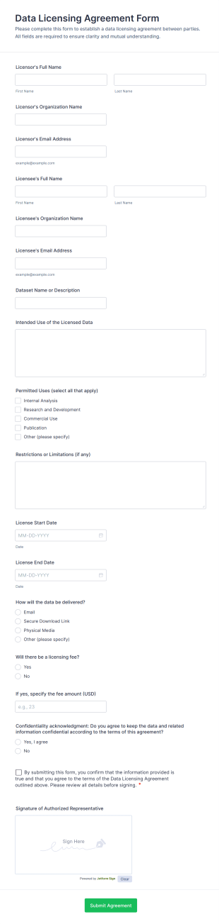 Data Licensing Agreement Form Template