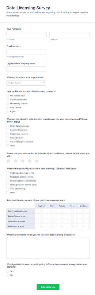 Data Licensing Survey Form Template