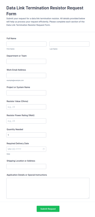 Data Link Termination Resistor Request Form Template