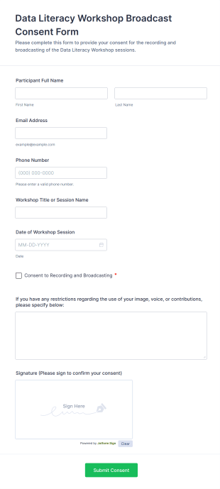 Data Literacy Workshop Broadcast Consent Form Template