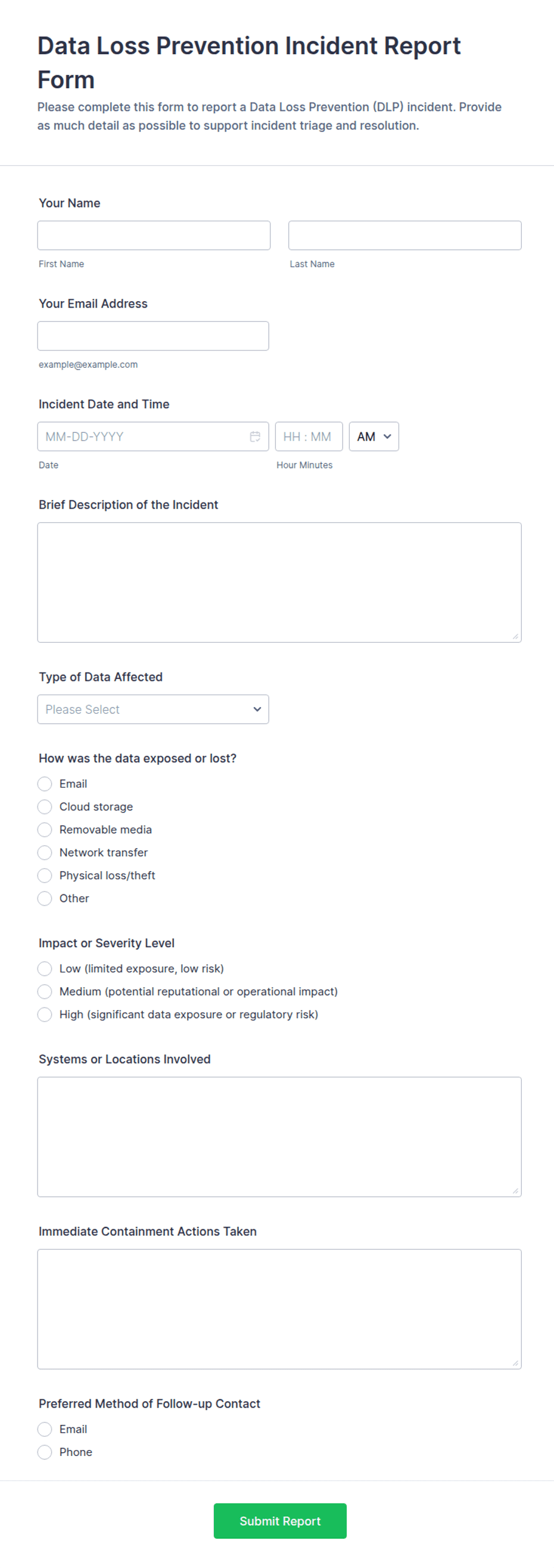 Data Loss Prevention Incident Report Form Template | Jotform