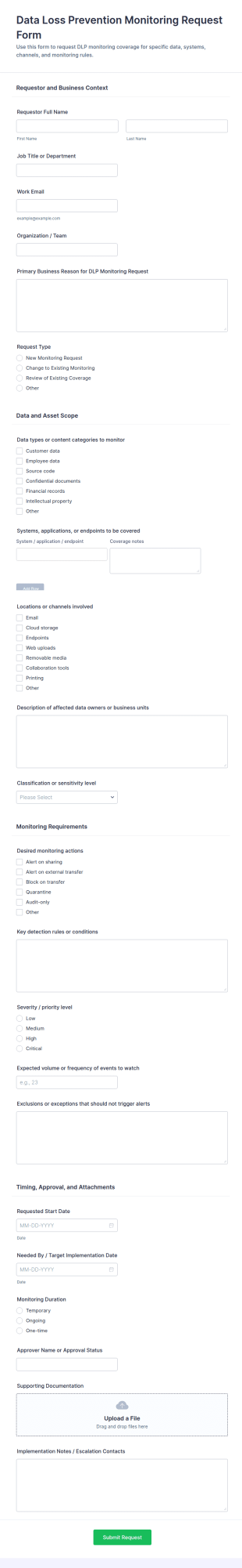 Data Loss Prevention Monitoring Request Form Template