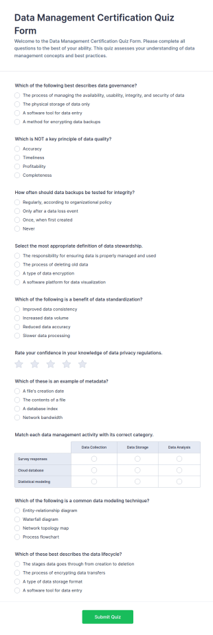 Data Management Certification Quiz Form Template