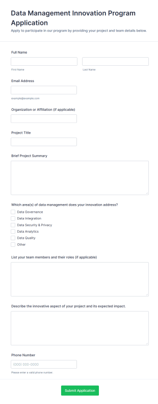 Data Management Innovation Program Application Form Template