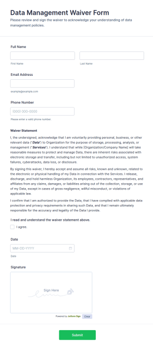 Data Management Waiver Form Template