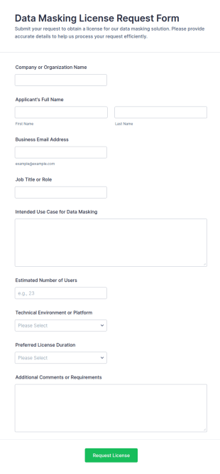 Data Masking License Request Form Template