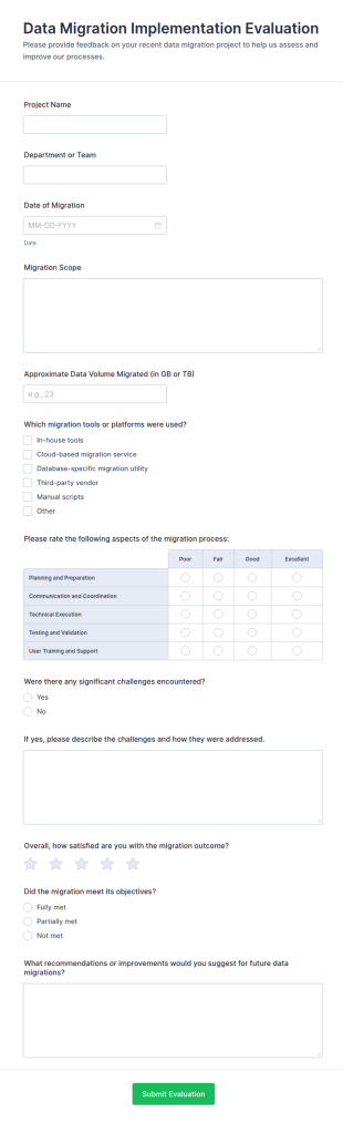 Data Migration Implementation Evaluation Form Template