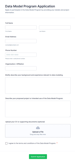 Data Model Program Application Form Template