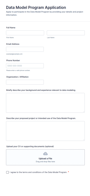 Data Model Program Application Form Template