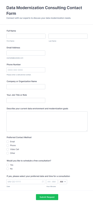 Data Modernization Consulting Contact Form Template