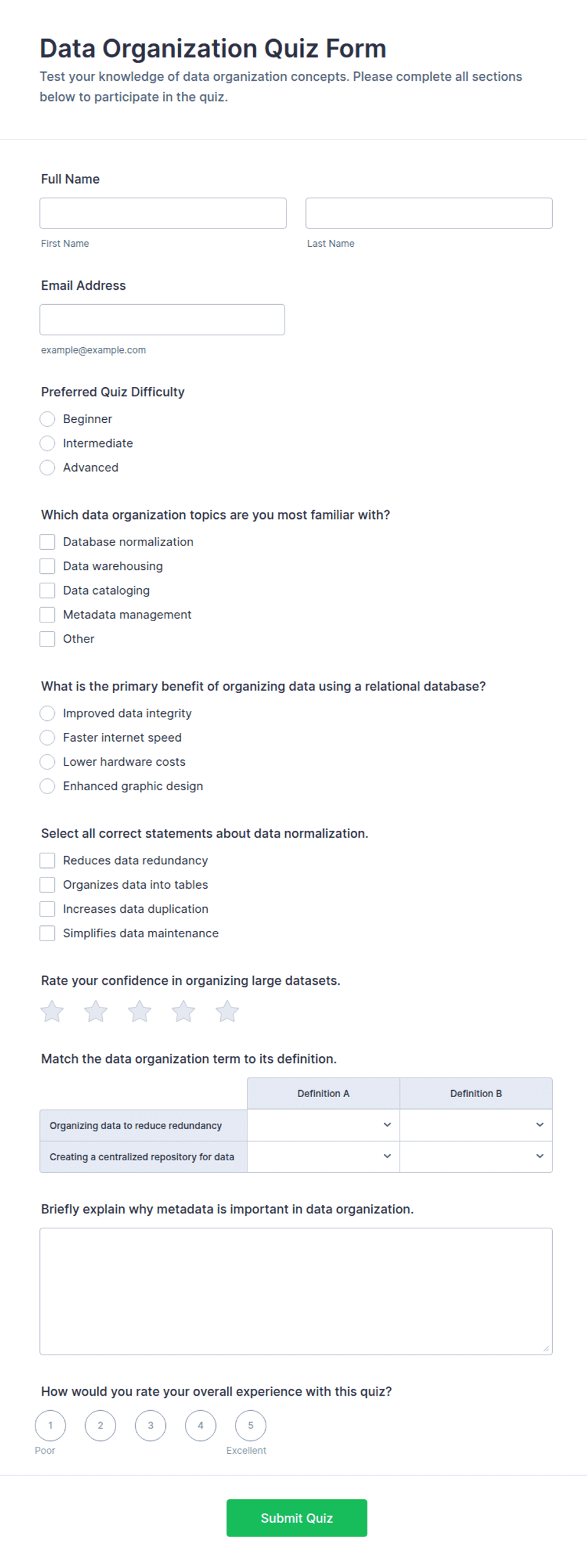 Data Organization Quiz Form Template | Jotform