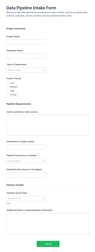 Data Pipeline Intake Form Template