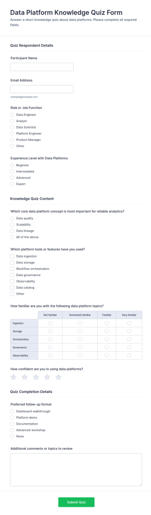 Data Platform Knowledge Quiz Form Template