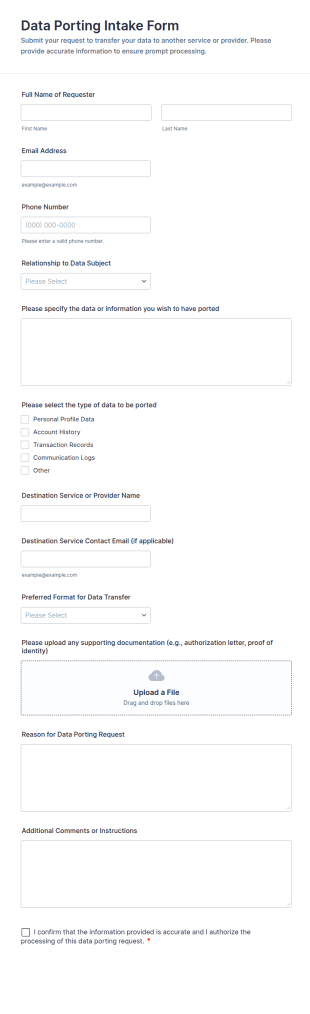 Data Porting Intake Form Template