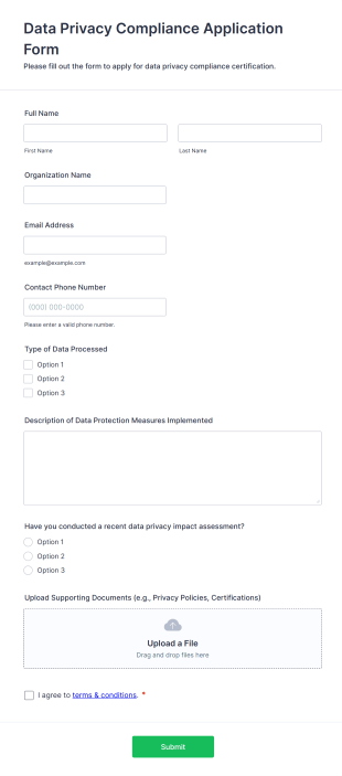 Data Privacy Compliance Application Form Form Template