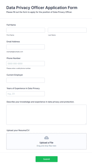 Data Privacy Officer Application Form Template