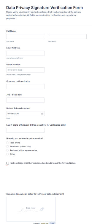 Data Privacy Signature Verification Form Template