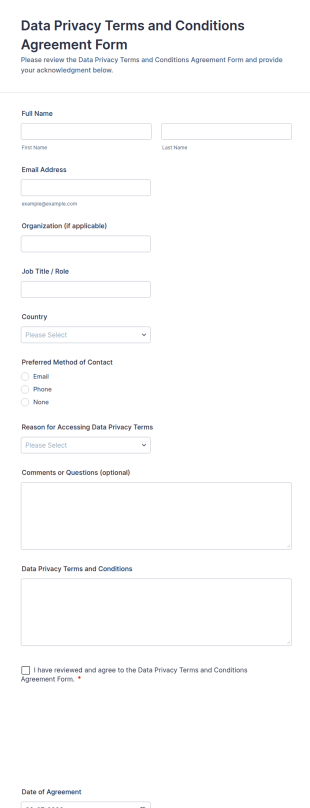 Data Privacy Terms And Conditions Agreement Form Template