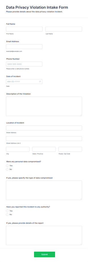 Data Privacy Violation Intake Form Template