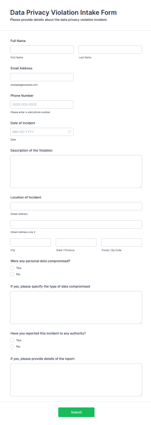 Data Privacy Violation Intake Form Template
