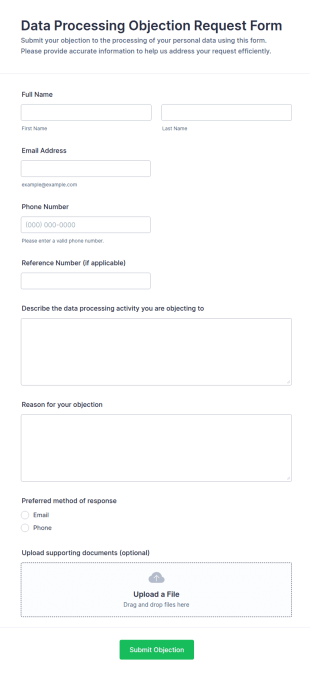 Data Processing Objection Request Form Template