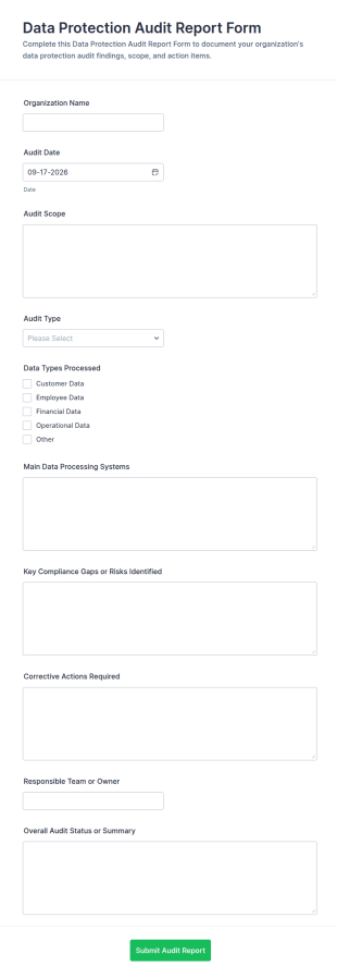 Data Protection Audit Report Form Template