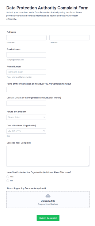 Data Protection Authority Complaint Form Template