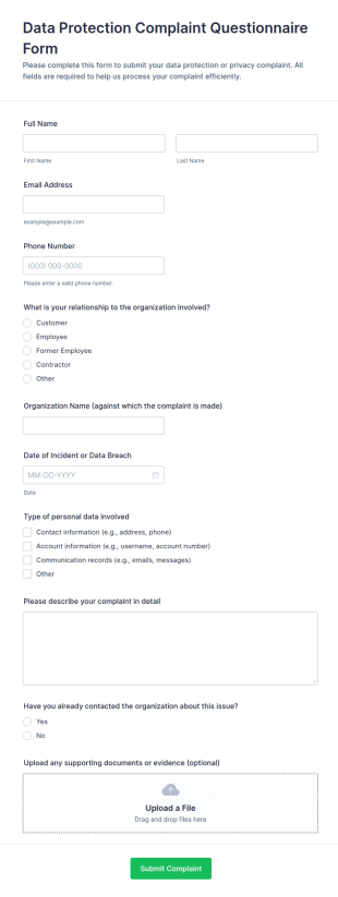 Data Protection Complaint Form Template