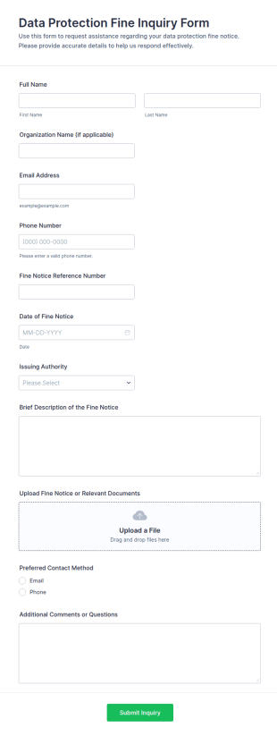Data Protection Fine Inquiry Form Template