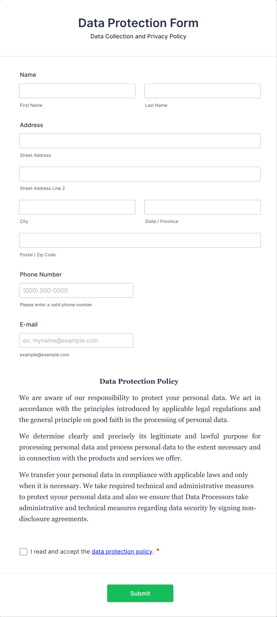 Data Protection Form Template | Jotform