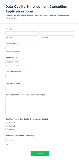 Data Quality Enhancement Consulting Application Form Form Template