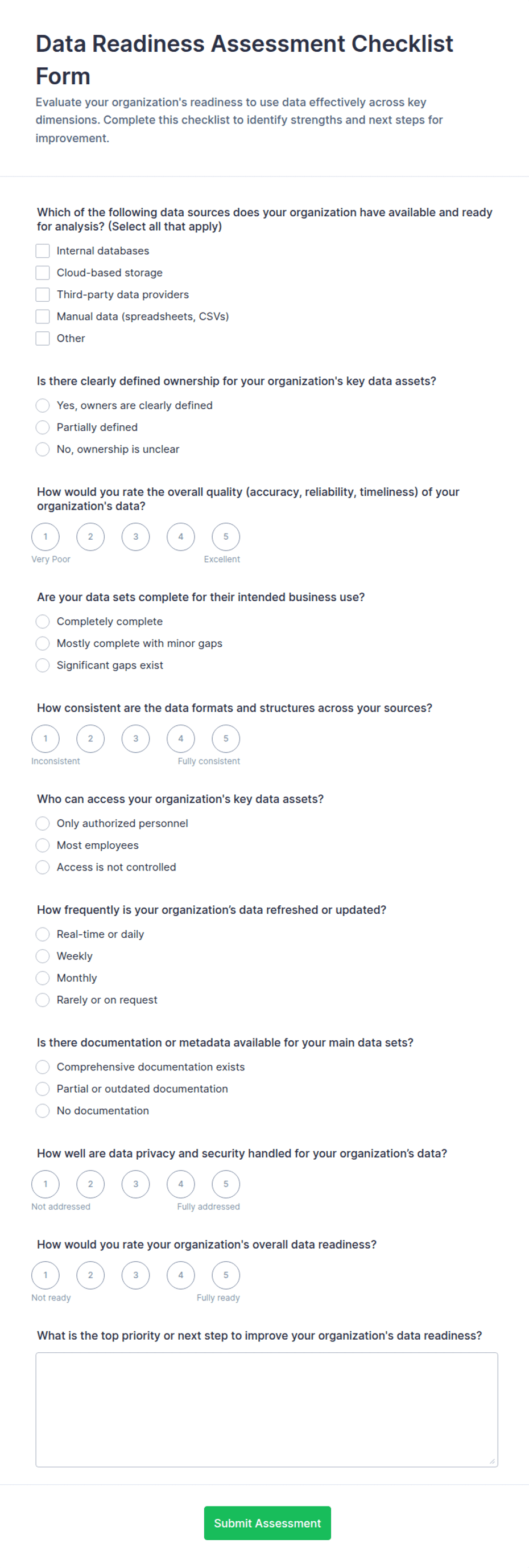 Data Readiness Assessment Checklist Form Template | Jotform