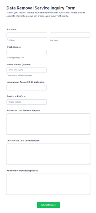 Data Removal Service Inquiry Form Template