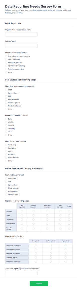 Data Reporting Needs Survey Form Template