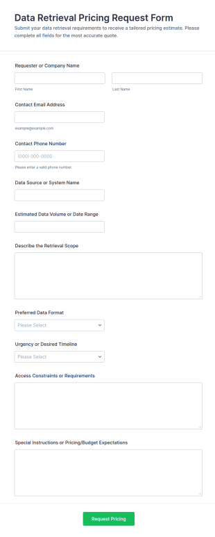 Data Retrieval Pricing Request Form Template