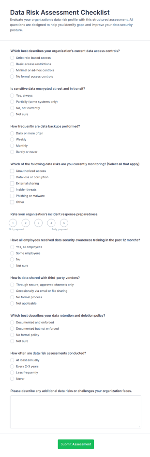 Data Risk Assessment Checklist Form Template