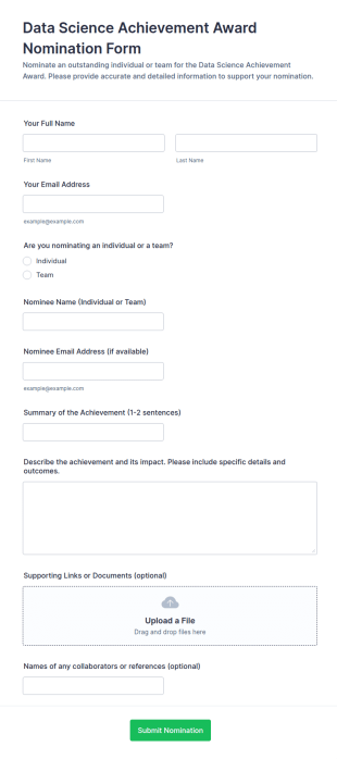 Data Science Achievement Award Nomination Form Template
