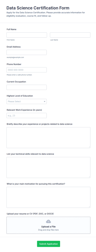 Data Science Certification Form Template