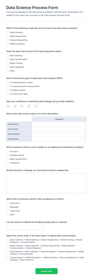 Data Science Process Quiz Form Template