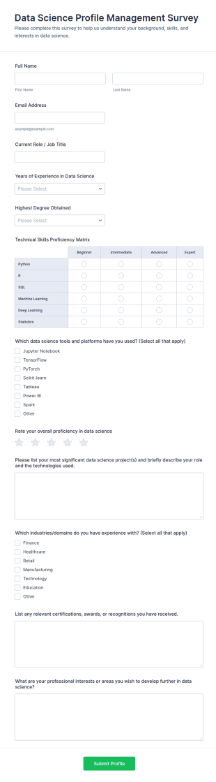 Data Science Profile Management Survey Form Template
