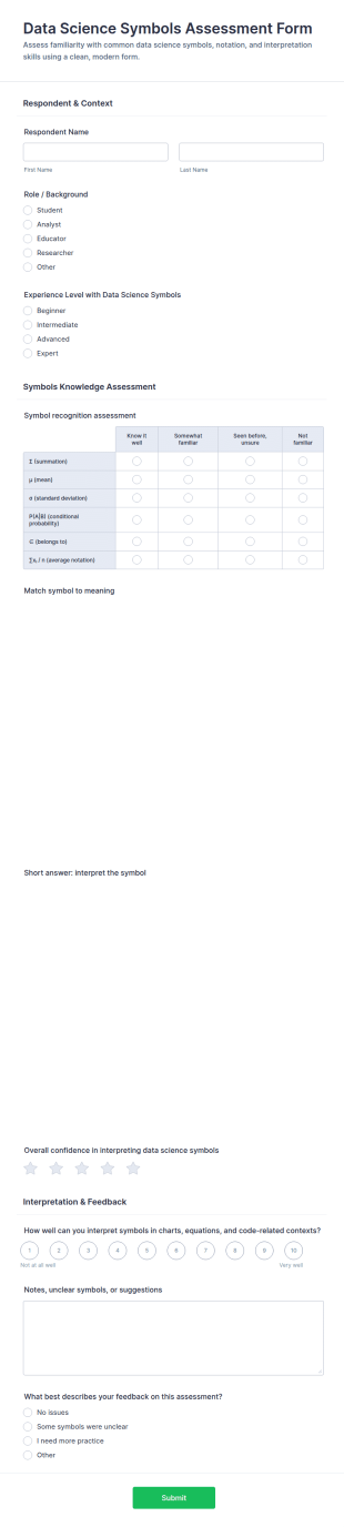 Data Science Symbols Assessment Form Template