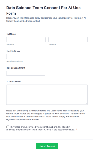 Data Science Team Consent For AI Use Form Template