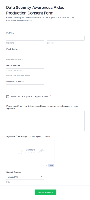 Data Security Awareness Video Production Consent Form Template