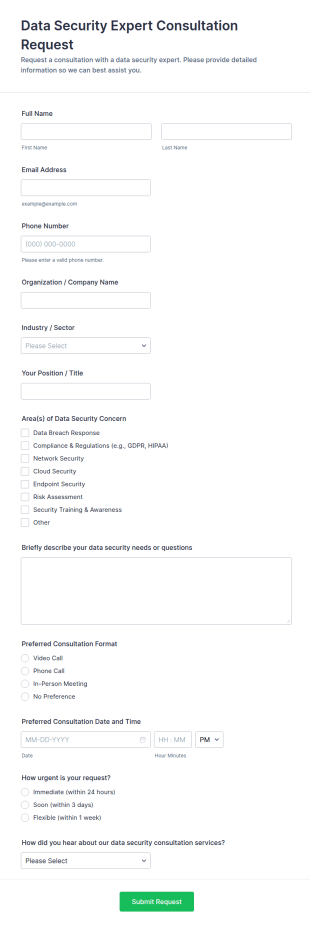 Data Security Expert Consultation Request Form Template
