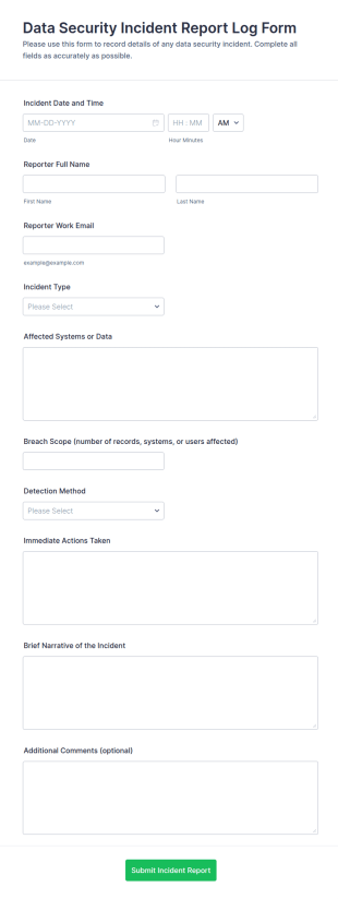 Data Security Incident Report Log Form Template