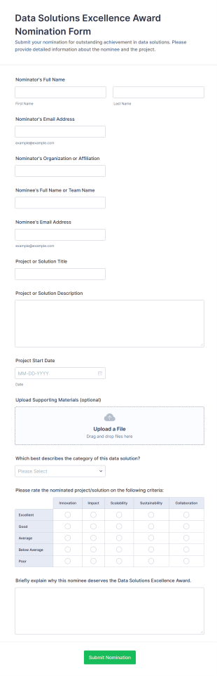 Data Solutions Excellence Award Nomination Form Template