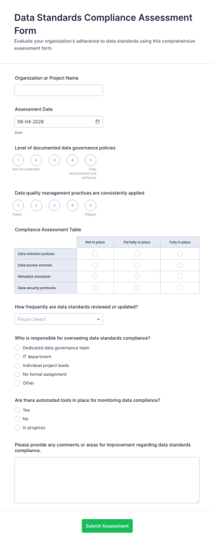 Data Standards Compliance Assessment Form Template