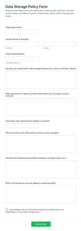 Data Storage Policy Form Template