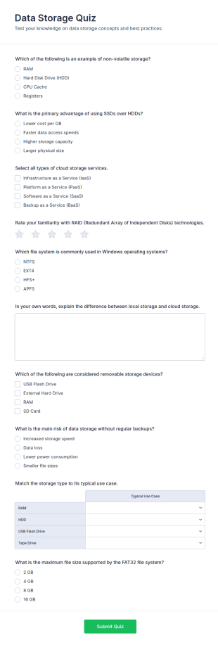 Data Storage Quiz Form Template