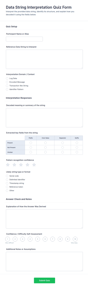Data String Interpretation Quiz Form Template